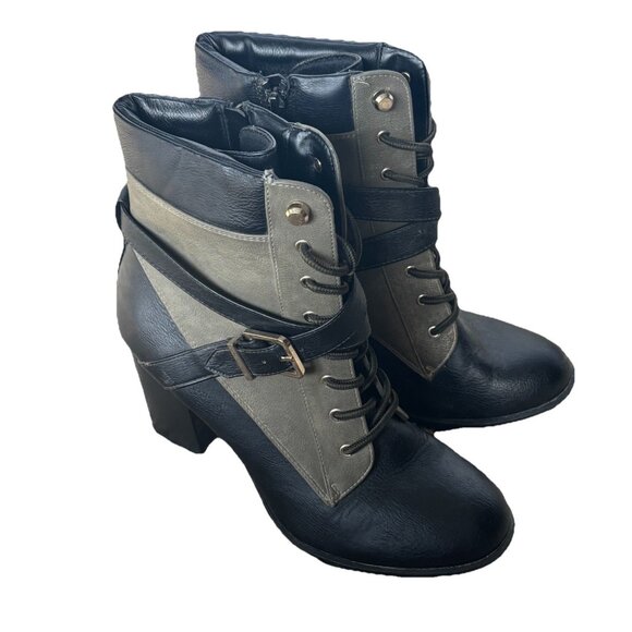 Apt. 9 Military Style Booties Colorblock Olive and Black Lace Up Women's 9.5 - Picture 1 of 15